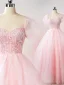 Schöne Rosa Perlenstickerei Perle Pailletten Ballkleider 2025 Ballkleid Eckiger Ausschnitt Kurze Ärmel Rückenfreies Lange Ball Festliche Kleider