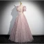 Chic / Belle Rougissant Rose Glitter Appliques Volants Robe De Bal 2024 Princesse Encolure Carrée Manches Courtes Dos Nu Longue Promo Robe De Ceremonie