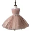 Fashion Blushing Pink Star Sequins Birthday Flower Girl Dresses 2022 Ball Gown Scoop Neck Sleeveless Bow Sash Short Flower Girl Dresses