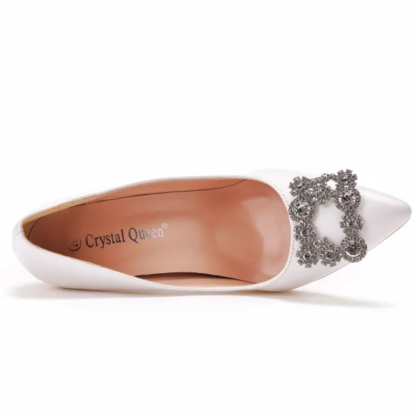 Schöne Weiß Strass Ball Pumps 2022 Leder 9 cm Stilettos Spitzschuh Pumps Hochhackige