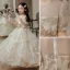 Charming Champagne Cascading Ruffles Birthday Flower Girl Dresses 2022 Ball Gown Scoop Neck Beading Pearl Sequins Appliques Short Sleeve Floor-Length / Long Flower Girl Dresses