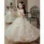 Charming Champagne Cascading Ruffles Birthday Flower Girl Dresses 2022 Ball Gown Scoop Neck Beading Pearl Sequins Appliques Short Sleeve Floor-Length / Long Flower Girl Dresses