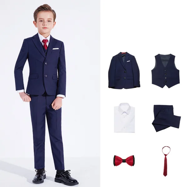 Fashion Black 6-piece Long Sleeve Boys Wedding Suits 2023 Wedding Coat Pants Shirt Tie Vest