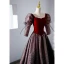 Élégant Bordeaux Paillettes Robe De Bal 2023 Princesse Encolure Carrée 1/2 Manches Noeud Dos Nu Longue Promo Robe De Ceremonie