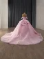 Luxe Rougissant Rose Fait main Perlage Perle Paillettes Appliques Robe De Mariée 2025 Robe Boule De l'épaule Manches Courtes Dos Nu Chapel Train Mariage