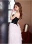 Fashion Black Ruffle Prom Dresses 2022 A-Line / Princess Strapless Lace Flower Sleeveless Backless Bow Sash Floor-Length / Long Formal Dresses