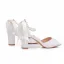 Élégant Blanche Perle Noeud Bride Cheville Chaussure De Mariée 2024 7 cm Talons Épais Peep Toes / Bout Ouvert Mariage Sandales Talons Hauts