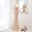 Scintillantes Sexy Champagne Paillettes Robe De Soirée 2022 Trompette / Sirène Bretelles Spaghetti Gonflée Manches Courtes Dos Nu Longue Soirée Robe De Ceremonie