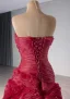 High-end Burgundy Pleated Prom Dresses 2024 Ball Gown Strapless Sleeveless Backless Floor-Length / Long Prom Formal Dresses