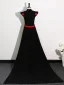 Chinese style Black Evening Party Cheongsam / Qipao 2025 Trumpet / Mermaid High Neck Cap Sleeves Sweep Train