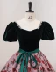 Chic / Belle Vert Foncé Impression Robe De Bal 2022 Robe Boule Encolure Carrée Manches Courtes Dos Nu Noeud Ceinture Longue Promo Robe De Ceremonie