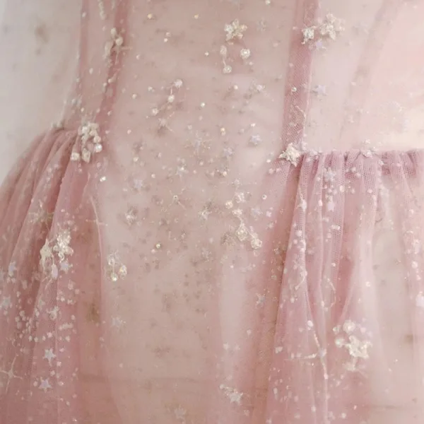 Chic / Belle Rougissant Rose Paillettes Robe De Bal 2025 Princesse De l'épaule Manches Longues Dos Nu Train De Balayage Promo Robe De Ceremonie