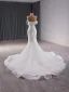 High End Sexy Weiß Perlenstickerei Perle Pailletten Brautkleider / Hochzeitskleider 2024 Ballkleid Bandeau Ärmellos Rückenfreies Kapelle-Schleppe Hochzeit