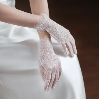 Vintage Retro Modest Simple White Lace Flower Wedding Bridal Gloves 2025