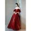 Elegant Burgundy Satin Rhinestone Prom Dresses 2023 A-Line / Princess Off-The-Shoulder Short Sleeve Backless Floor-Length / Long Prom Formal Dresses