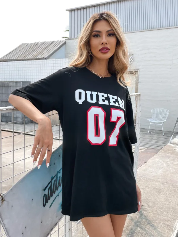 Fashion Women Black Tops Loose T-Shirts 2021 Printing Letter Graphic Cotton Scoop Neck Summer Street Wear