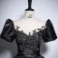 Elegant Black Beading Sequins Prom Dresses Ball Gown 2024 Scoop Neck Puffy Short Sleeve Backless Floor-Length / Long Prom Formal Dresses