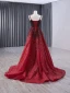 High-end Burgundy Gradient-Color Handmade  Beading Pearl Sequins Prom Dresses 2024 Trumpet / Mermaid Spaghetti Straps Sleeveless Backless Sweep Train Prom Formal Dresses