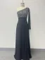 Chic / Beautiful Black Sequins Split Front Evening Dresses 2024 A-Line / Princess Zipper Up at Side One-Shoulder Sleeveless Backless Floor-Length / Long Prom Formal Dresses