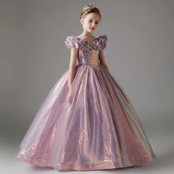 Chic Beautiful Lavender Glitter Sequins Birthday Flower Girl Dresses 2023 Ball Gown Long Chic Beautiful Lavender Glitter Sequins Birthday Flower Girl Dresses 2023 Ball Gown Long