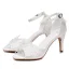 Schlicht Elegante Weiß Satin Spitze Blumen Brautschuhe 2026 Knöchelriemen 8 cm Stilettos Peeptoes Hochzeit Sandaletten Hochhackige