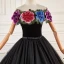 Ethnic Black Lace Flower Prom Dresses 2023 Ball Gown Off-The-Shoulder Short Sleeve Backless Bow Sash Floor-Length / Long Prom Formal Dresses
