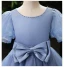 Élégant Bleu Ciel Noeud Ceinture Anniversaire Robe Ceremonie Fille 2022 Robe Boule Encolure Dégagée Gonflée Manches Courtes Longue Robe Ceremonie Fille