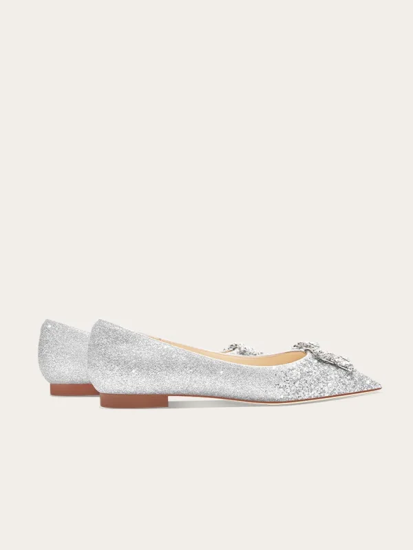 Sparkly Silver Rhinestone Sequins Flat Pointed Toe Wedding Shoes 2024