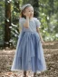 Chic / Beautiful Sky Blue Sequins Birthday Flower Girl Dresses 2023 A-Line / Princess High Neck Floor-Length / Long Tulle Flower Girl Dresses
