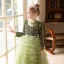 Sparkly Sage Green Cascading Ruffles Sequins Birthday Flower Girl Dresses 2024 A-Line / Princess High Neck Long Sleeve Bow Sash Floor-Length / Long Flower Girl Dresses