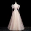 Élégant Rougissant Rose Perlage Faux Diamant Robe De Bal 2023 Princesse Encolure Dégagée Manches Courtes Noeud Dos Nu Longue Robe De Ceremonie