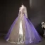 Sparkly Silver Sequins Prom Dresses 2025 Ball Gown V-Neck Long Sleeve Backless Floor-Length / Long Formal Dresses