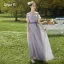 Simple Vert Cendré Robe Demoiselle D'honneur 2022 Princesse Demoiselle D'honneur De l'épaule Manches Courtes Dos Nu Noeud Ceinture Longue Robe Pour Mariage