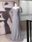Sparkly Grey Beading Sequins Prom Dresses 2024 Trumpet / Mermaid Square Neckline Short Sleeve Backless Floor-Length / Long Prom Formal Dresses