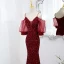 Scintillantes Bordeaux Paillettes Robe De Soirée 2022 Trompette / Sirène Bretelles Spaghetti Manches Courtes Dos Nu Longue Robe De Ceremonie