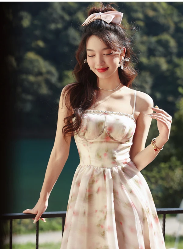 Chic / Beautiful White Floral Homecoming Graduation Dresses 2024 A-Line / Princess Spaghetti Straps Sleeveless Backless Tea-length Formal Dresses