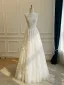 High-end Champagne Handmade  Lace Flower Wedding Dresses 2026 A-Line / Princess Spaghetti Straps Sleeveless Backless Floor-Length / Long Wedding