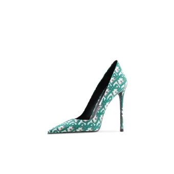 Mote Grønn Plaid Aften Pumps 2024 Lær 10 Cm Stiletthæler Spisse Pumps Høyhælte