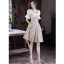 Audrey Hepburn Style Champagne Sequins Homecoming Graduation Dresses 2022 A-Line / Princess Bow Square Neckline Puffy Short Sleeve Knee-Length Graduation Dresses