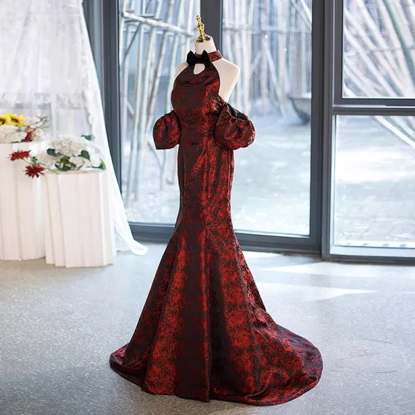 sexy burgundy prom dress Sexy A-line Halter Neck Burgundy Long Prom Dress Party Dress PG401 US16 / Burgundy main image 0