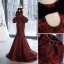 Sexy Burgundy Printing Evening Dresses 2023 Trumpet / Mermaid Halter Bow Short Sleeve Backless Floor-Length / Long Evening Party Formal Dresses