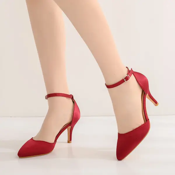 Schlicht Schwarz Ball Sandalen Damen 2024 Knöchelriemen 7 cm Stilettos Spitzschuh Hochhackige