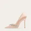 Elegante Champagne Rhinestone Satijn Bruidsschoenen 2024 10 cm Naaldhakken / Stiletto Spitse Neus Huwelijk Pumps Hoge Hakken