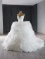 Luxury / Gorgeous White Cascading Ruffles Ball Gown Wedding Dresses 2024 Strapless Sleeveless Backless Court Train Wedding