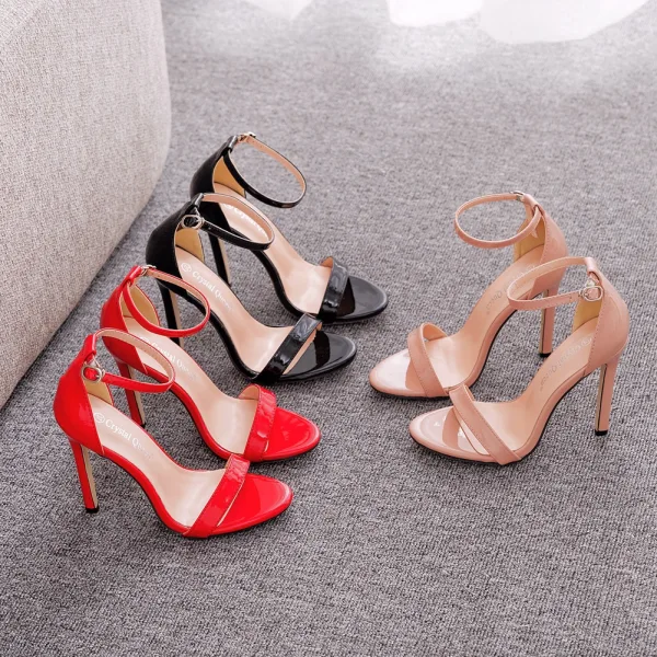 Sexy Schwarz Abend Sandalen Damen 2023 Knöchelriemen 11 cm Stilettos Peeptoes Sandaletten Hochhackige