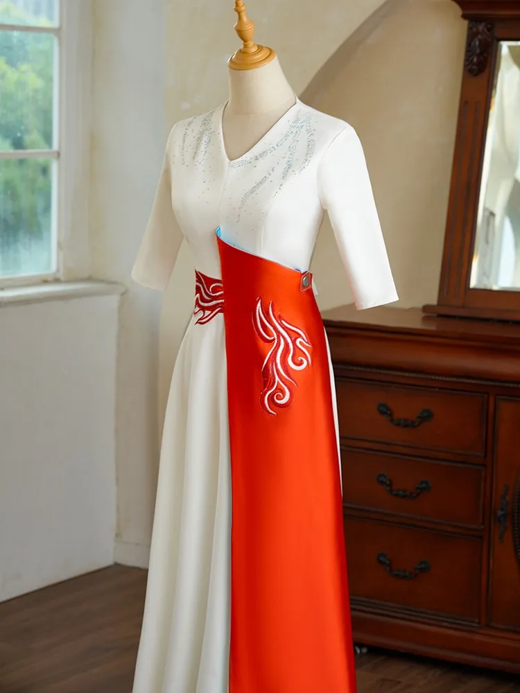 Vintage Retro White Two Tone Prom Dresses 2025 A Line Princess V Neck 1 2  Sleeves Floor Length Long Prom Formal Dresses