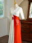 Vintage Hvit To farger Ballkjoler 2025 Prinsesse V-Hals 1/2 Ermer Lange Ball Formelle Kjoler
