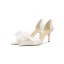 Elegant White Lace Bow Wedding Shoes 2023 7 cm Stiletto Heels Pointed Toe Leather Wedding High Heels