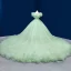 Luxe Vert Cendré Volants en Cascade Perlage Faux Diamant Paillettes Robe De Bal 2022 Robe Boule V-Cou Manches Courtes Dos Nu Royal Train Promo Robe De Ceremonie