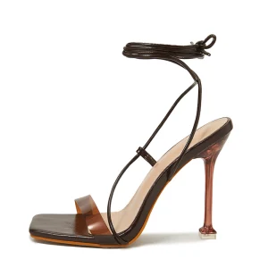 Sexy Marron Cocktail Sandales Femme 2022 Bride Cheville 11 Cm Talons Aiguilles Peep Toes Bout Ouvert Sandales Talons Hauts